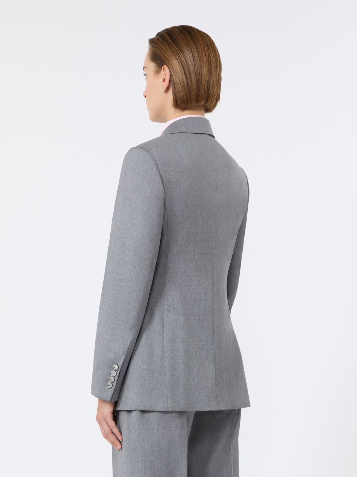 Blazer à double boutonnage en sergé de laine - GRIS MOYEN - Max Mara - 6