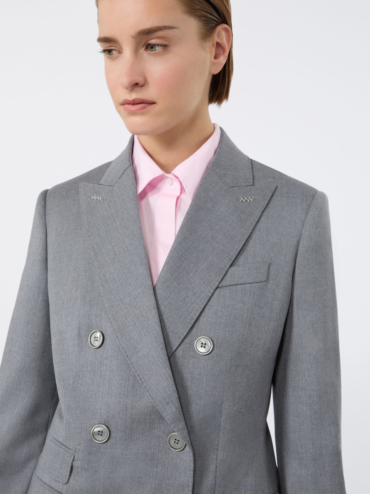 Blazer à double boutonnage en sergé de laine - GRIS MOYEN - Max Mara - 6