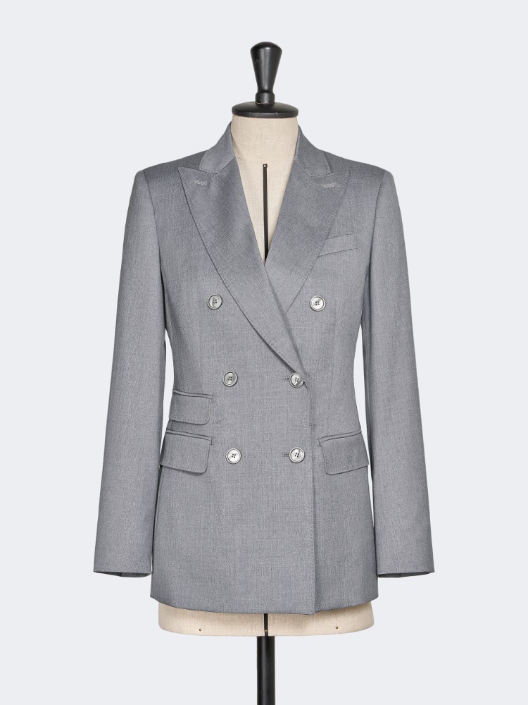 Blazer à double boutonnage en sergé de laine - GRIS MOYEN - Max Mara
