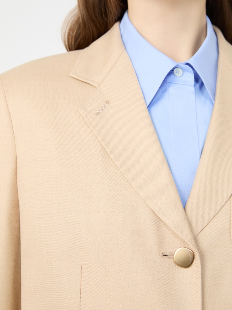 Single-breasted camel blazer - ALBINO - 4