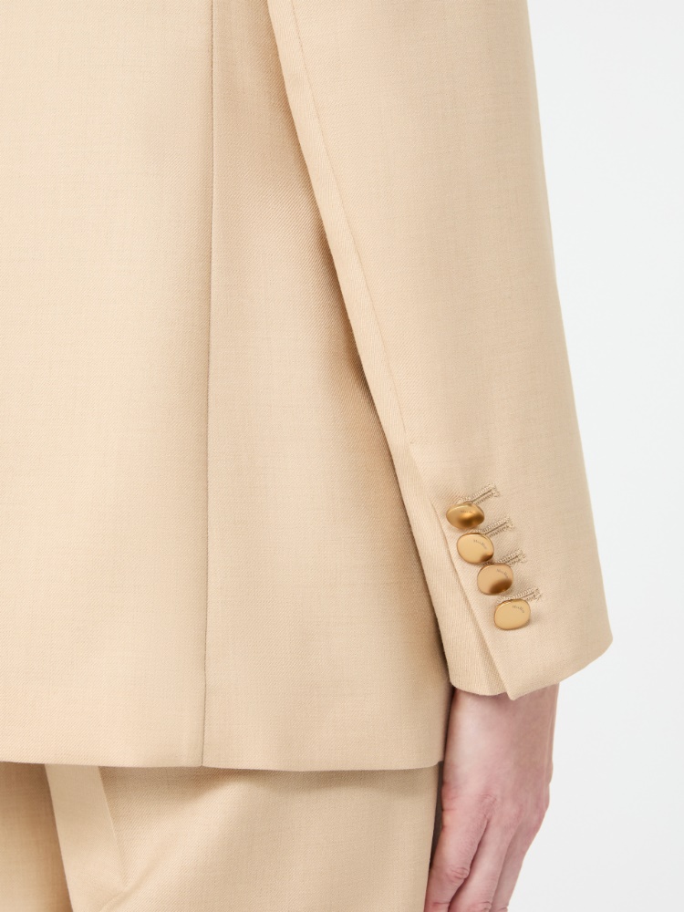 Single-breasted camel blazer - ALBINO - 5