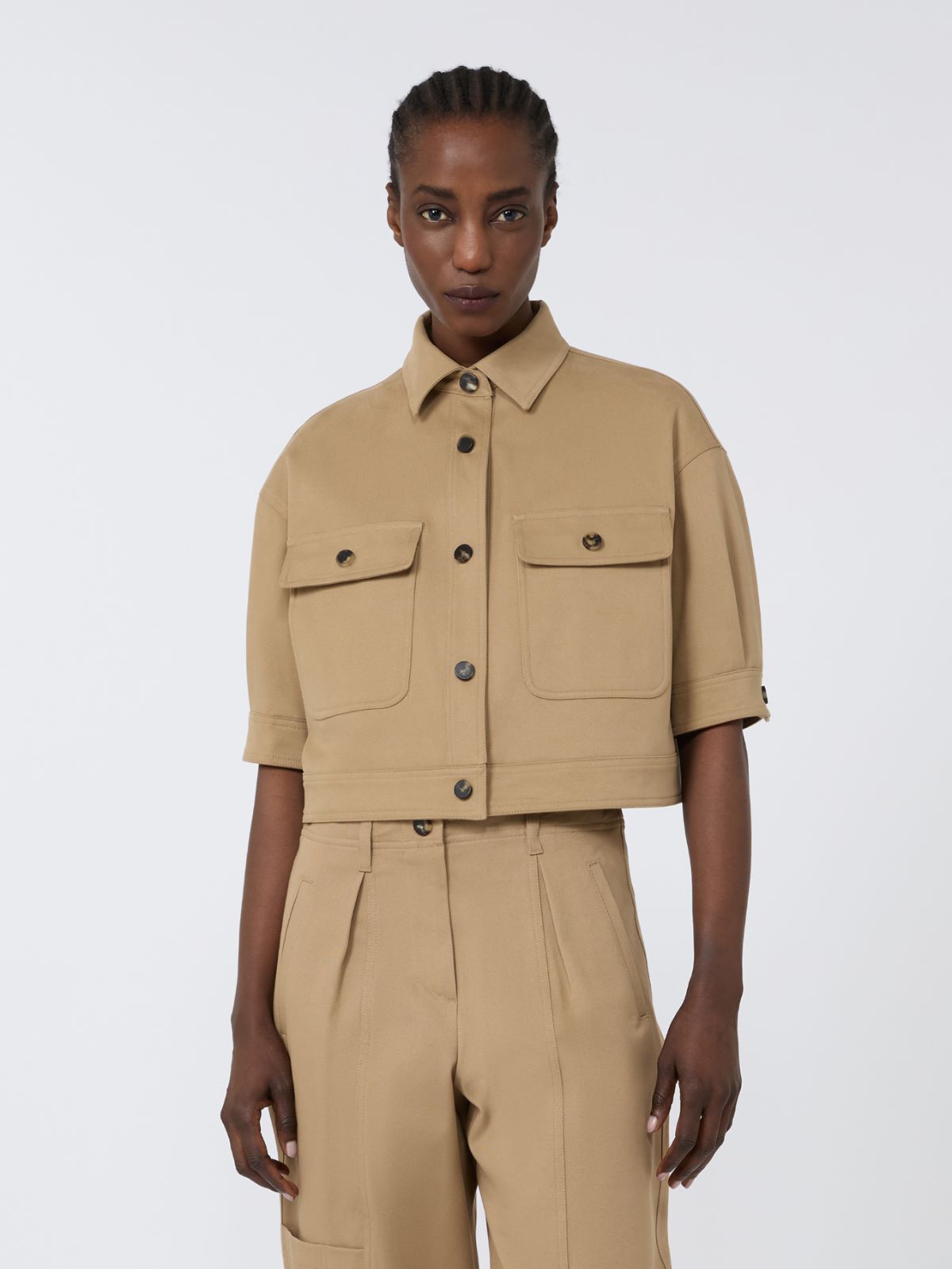 Stretch cotton cropped jacket - SAND - Max Mara - 2