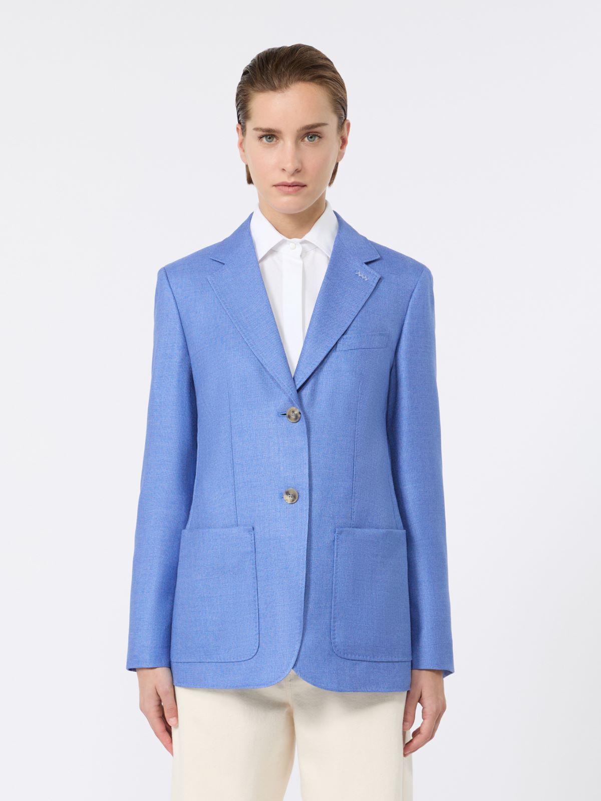 Single-breasted wool and silk canvas blazer - LIGHT BLUE - Max Mara - 6
