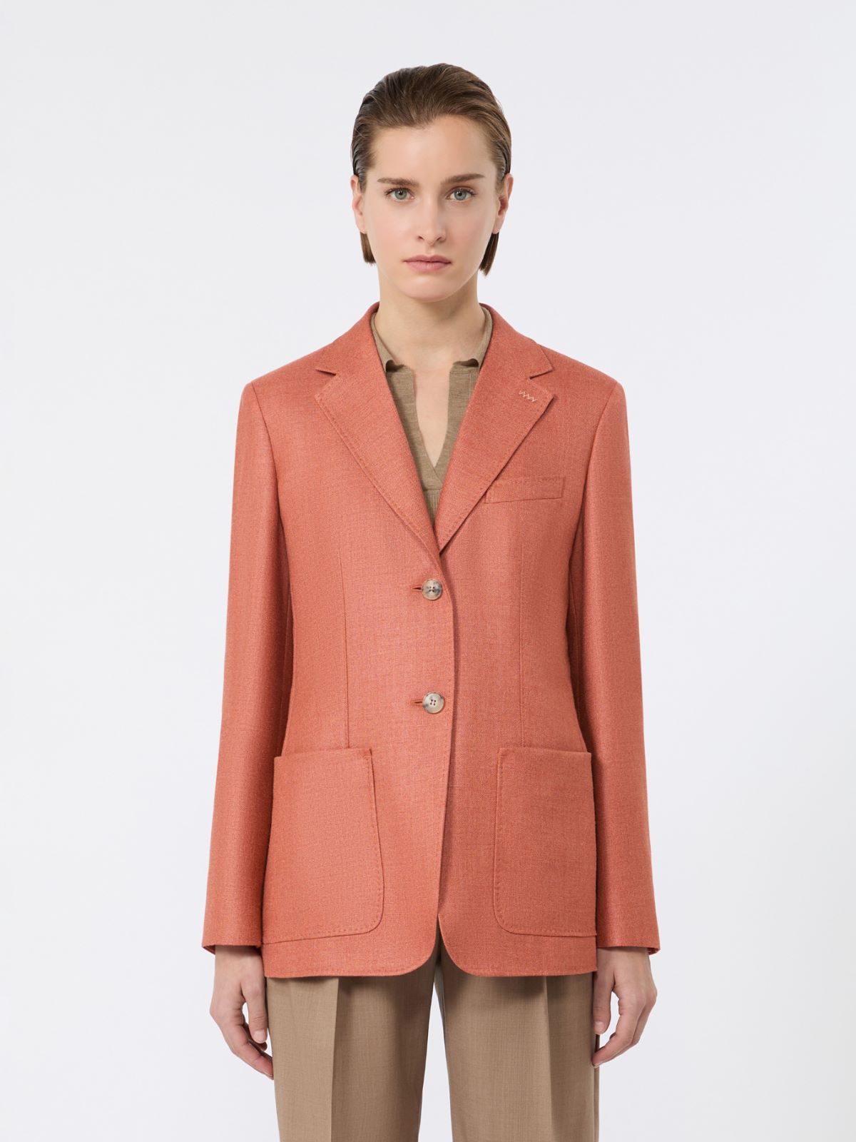 Single-breasted wool and silk canvas blazer - CORAL - Max Mara - 6