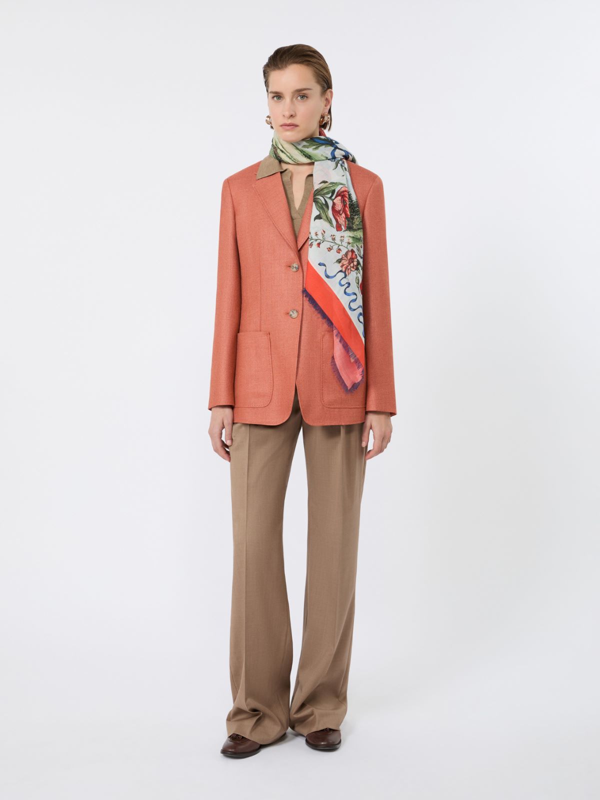 Single-breasted wool and silk canvas blazer - CORAL - Max Mara