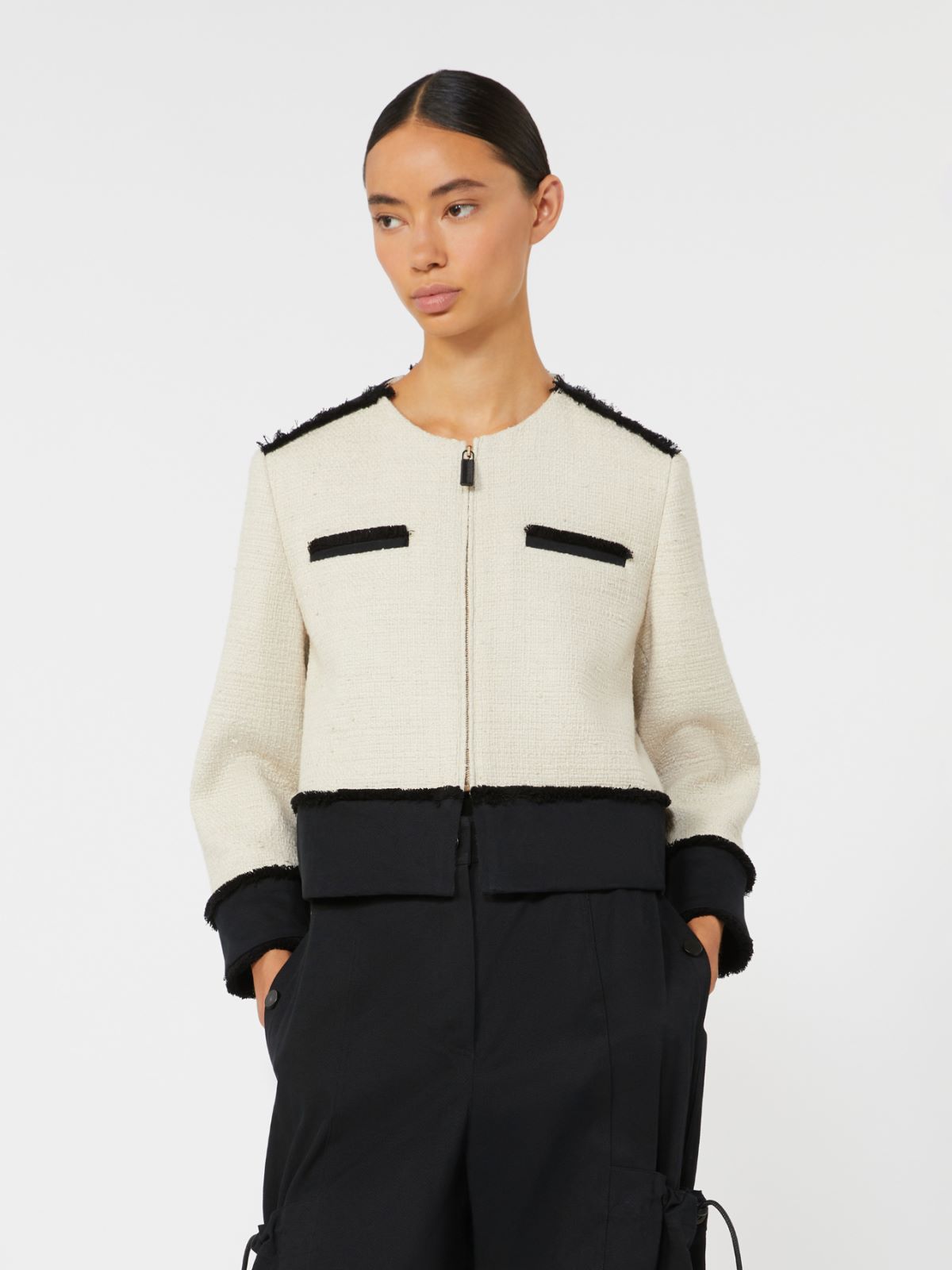 Cotton and linen basketweave jacket - BEIGE - Max Mara - 9