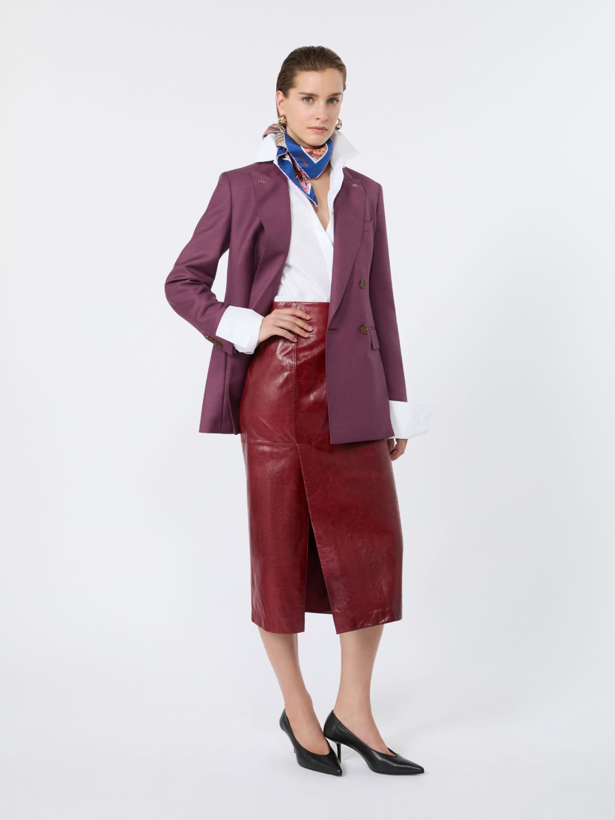Wool, mohair and silk double-breasted blazer - WINE-COLOURED - Max Mara - 5