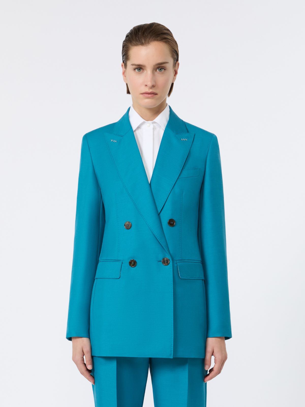 Wool, mohair and silk double-breasted blazer - TURQUOISE - Max Mara - 6