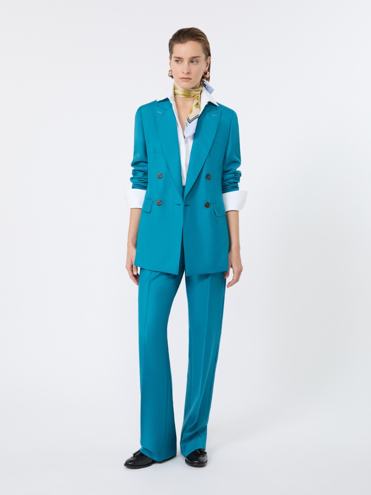 Wool, mohair and silk double-breasted blazer - TURQUOISE - Max Mara