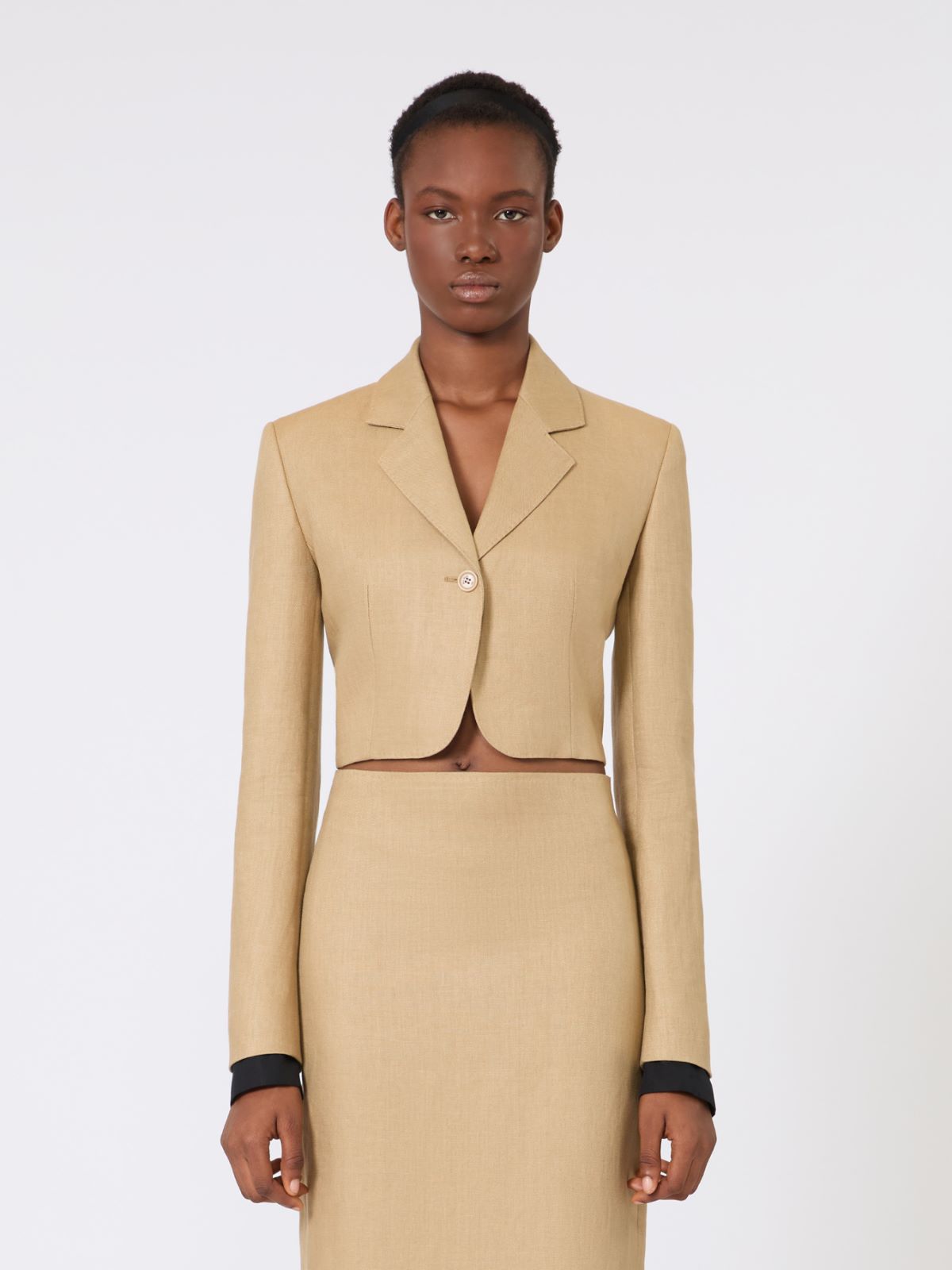 Cropped jacket in linen twill - CAMEL - Max Mara - 2