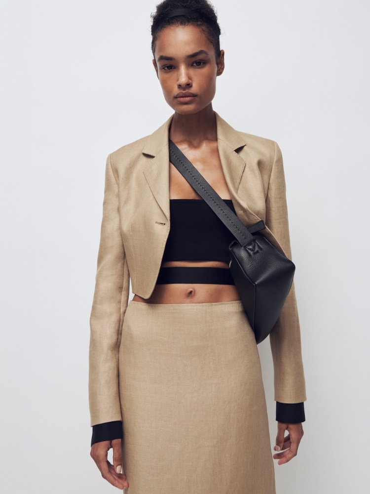 Cropped jacket in linen twill + CAMEL - Max Mara