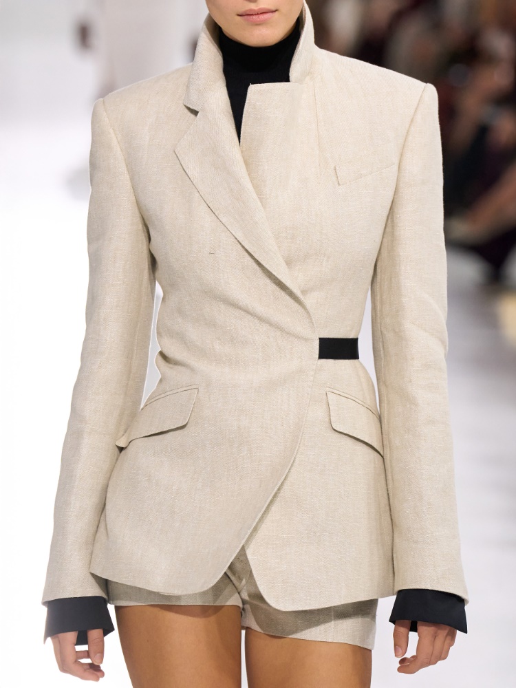 Double-breasted blazer in linen drill + SAND - Max Mara