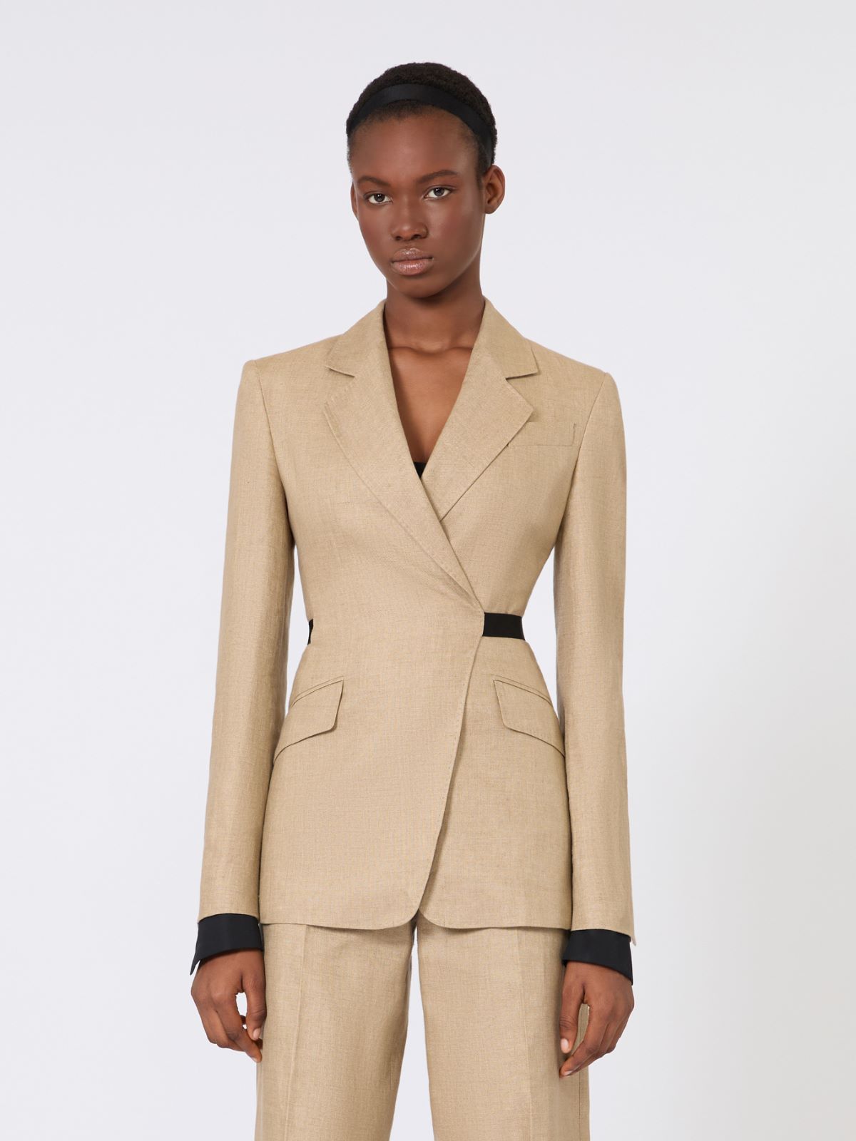 Double-breasted blazer in wool and cotton canvas - CAMEL - Max Mara - 2