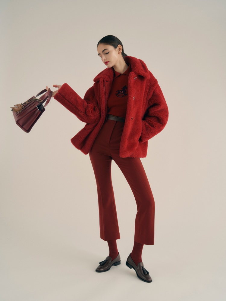 Cropped Teddy coat in alpaca and wool + RED - Max Mara