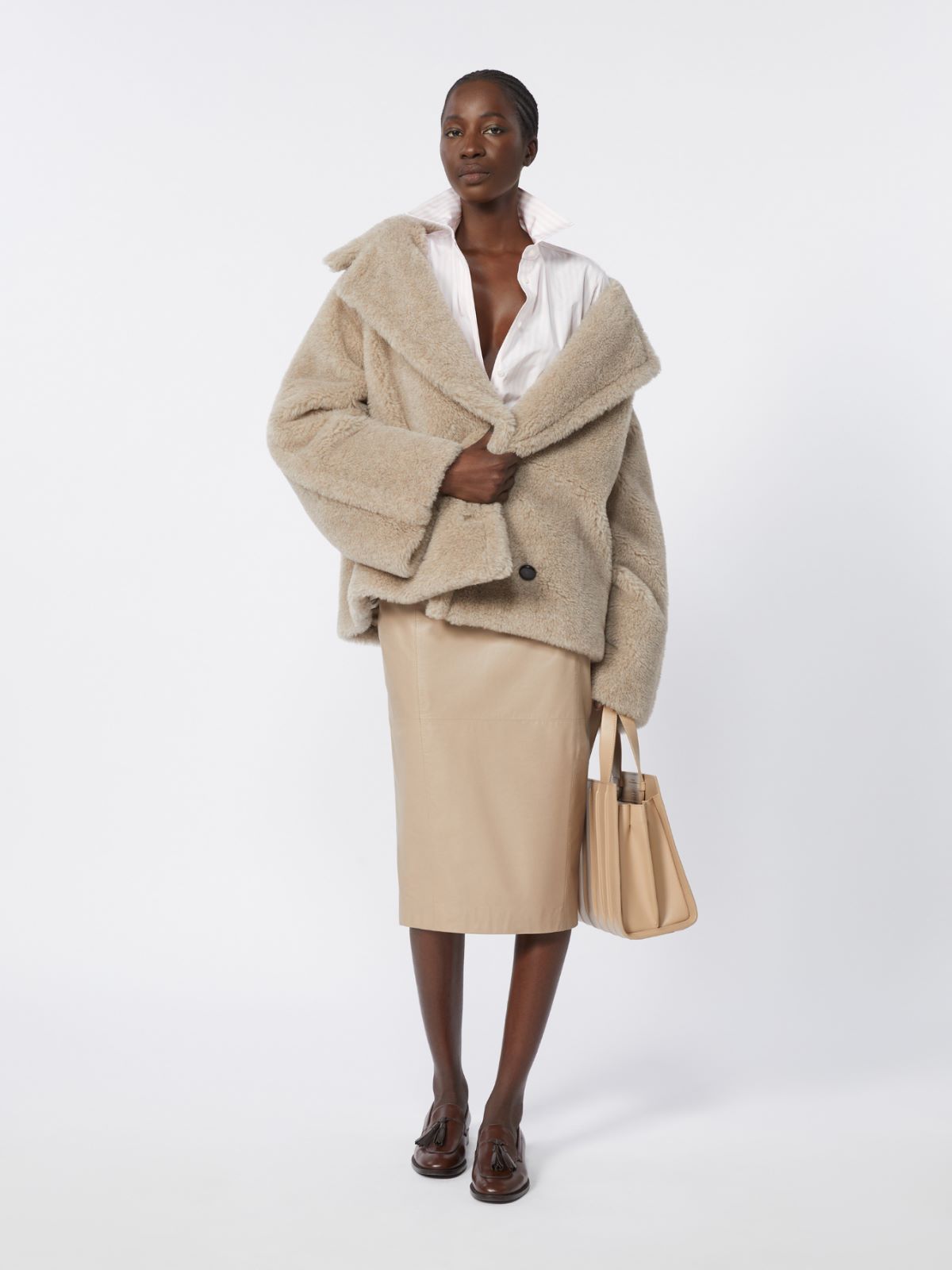 Alpaca and cashmere Teddy fabric coat - SAND - Max Mara - 8