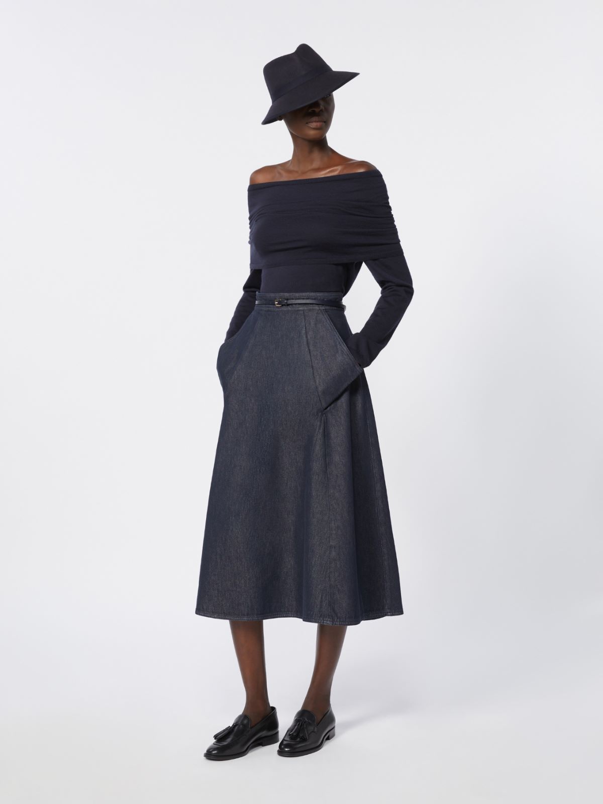 Denim-look cotton midi skirt - MIDNIGHTBLUE - Max Mara