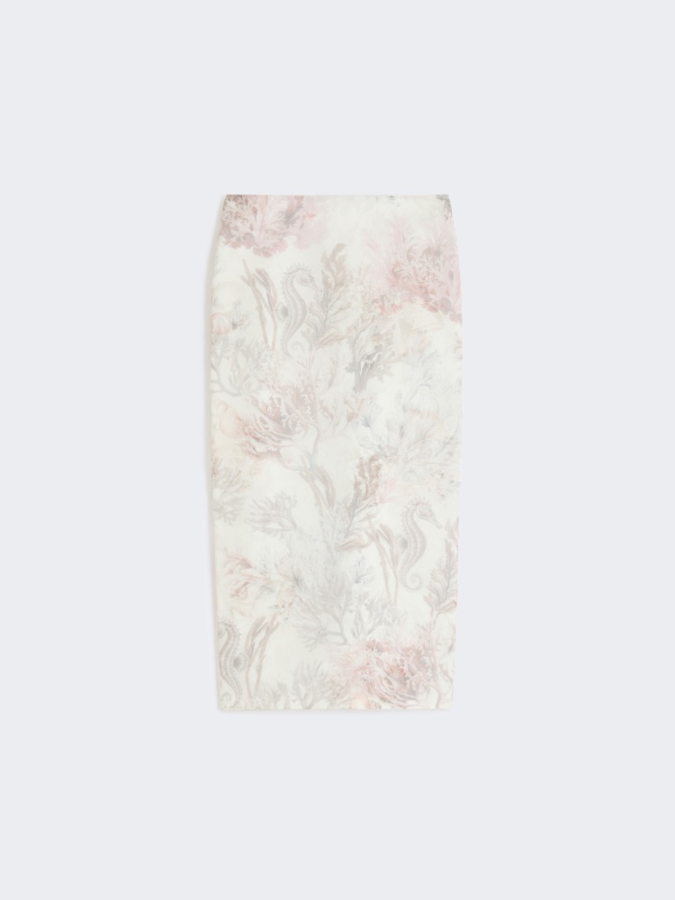 Printed organza and gabardine pencil skirt