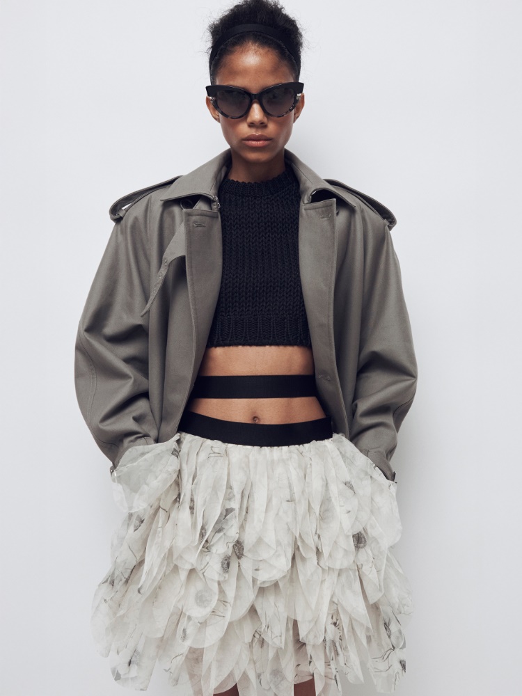 Short skirt with petals in printed organza + PEARL GREY - Max Mara