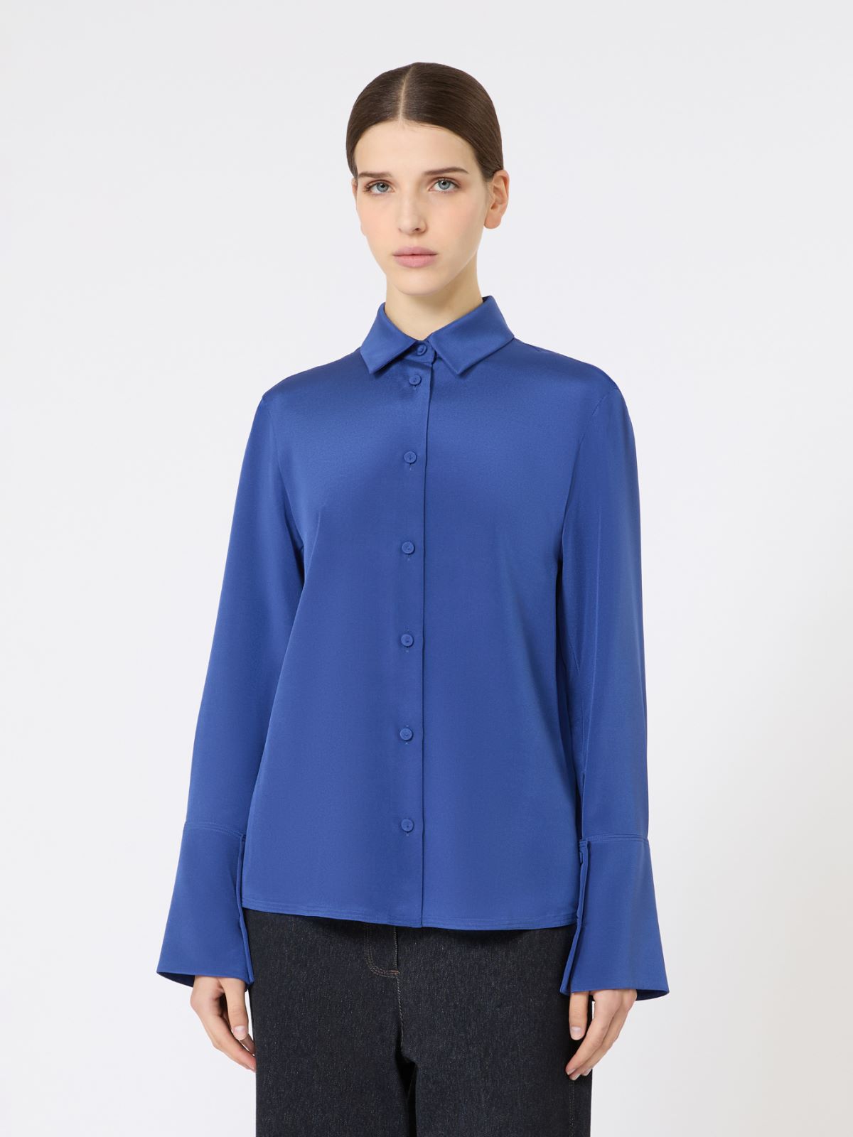 Silk crêpe de Chine shirt - CORNFLOWER BLUE - Max Mara - 4