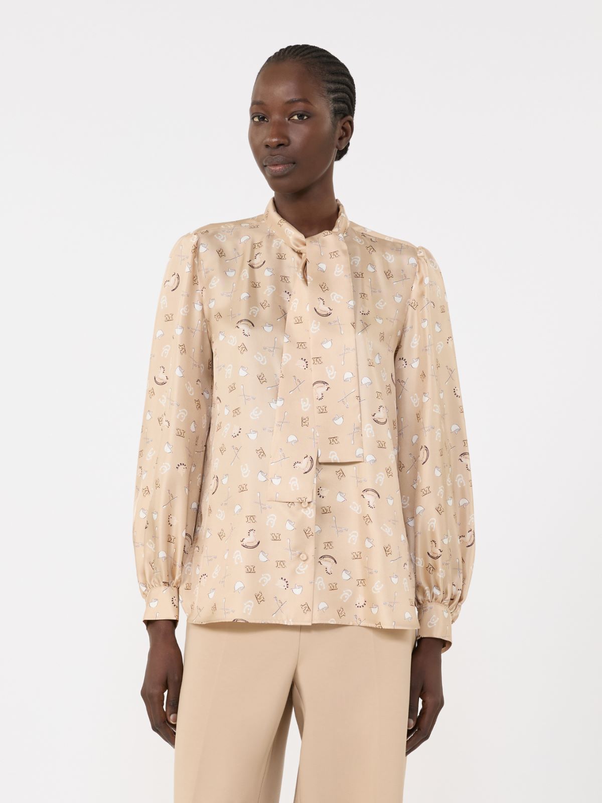 Printed silk pussy-bow shirt - ALBINO - Max Mara - 6