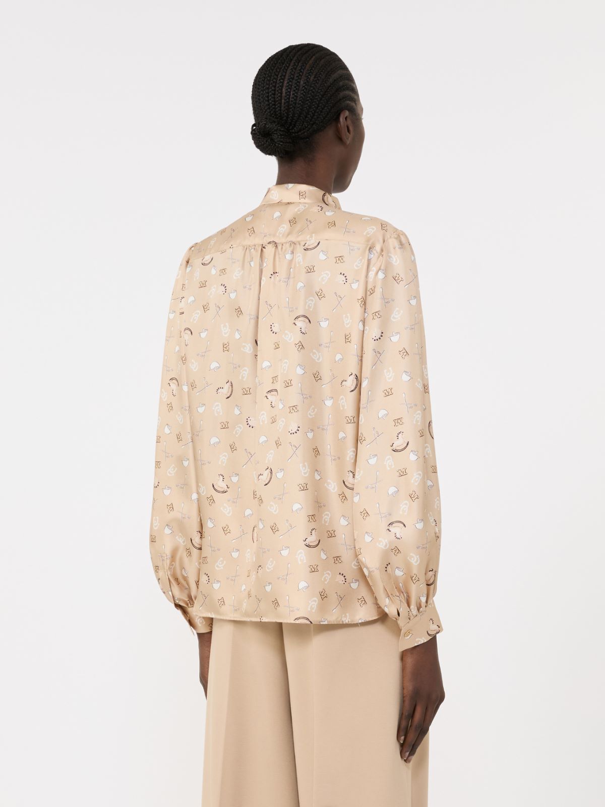 Printed silk pussy-bow shirt - ALBINO - Max Mara - 6
