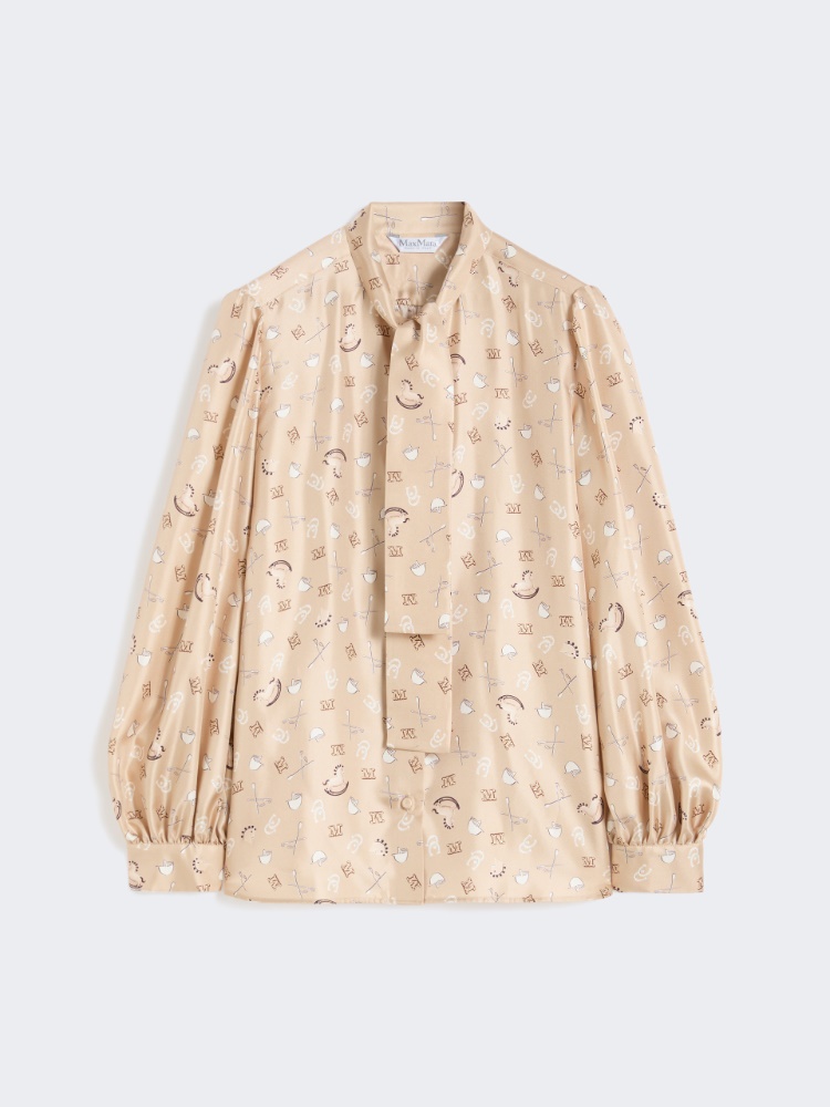 Printed silk pussy-bow shirt - ALBINO - Max Mara