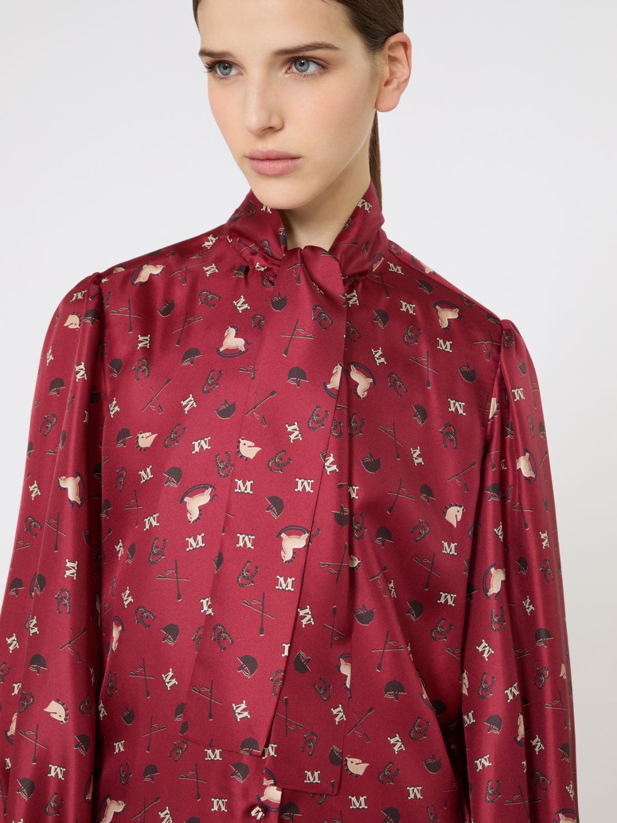 Printed silk pussy-bow shirt - RED - Max Mara - 6