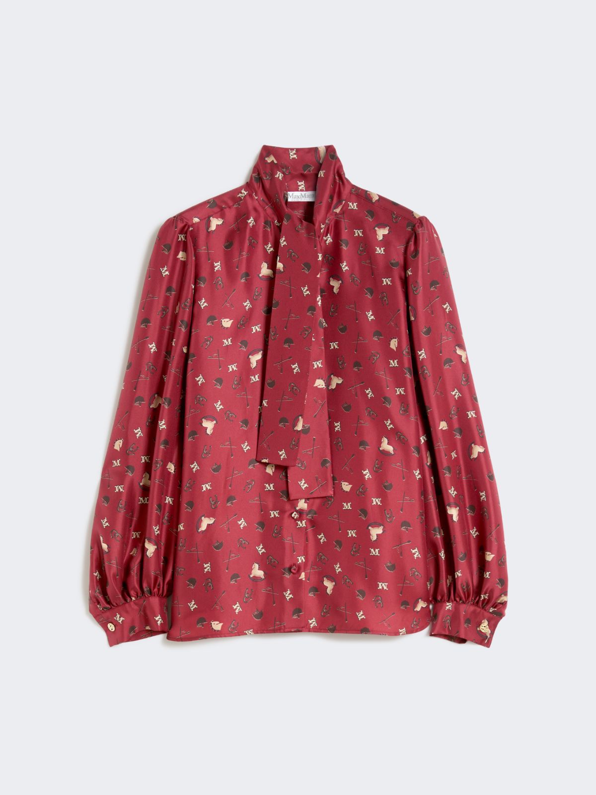 Printed silk pussy-bow shirt - RED - Max Mara - 10