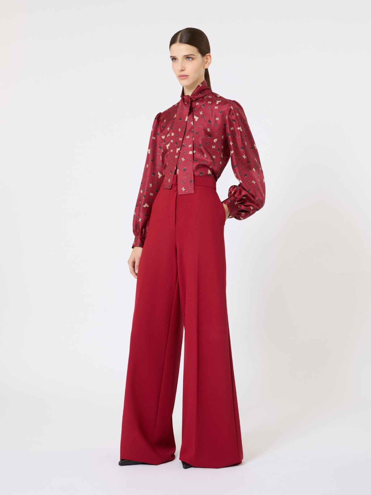 Printed silk pussy-bow shirt - RED - Max Mara - 6
