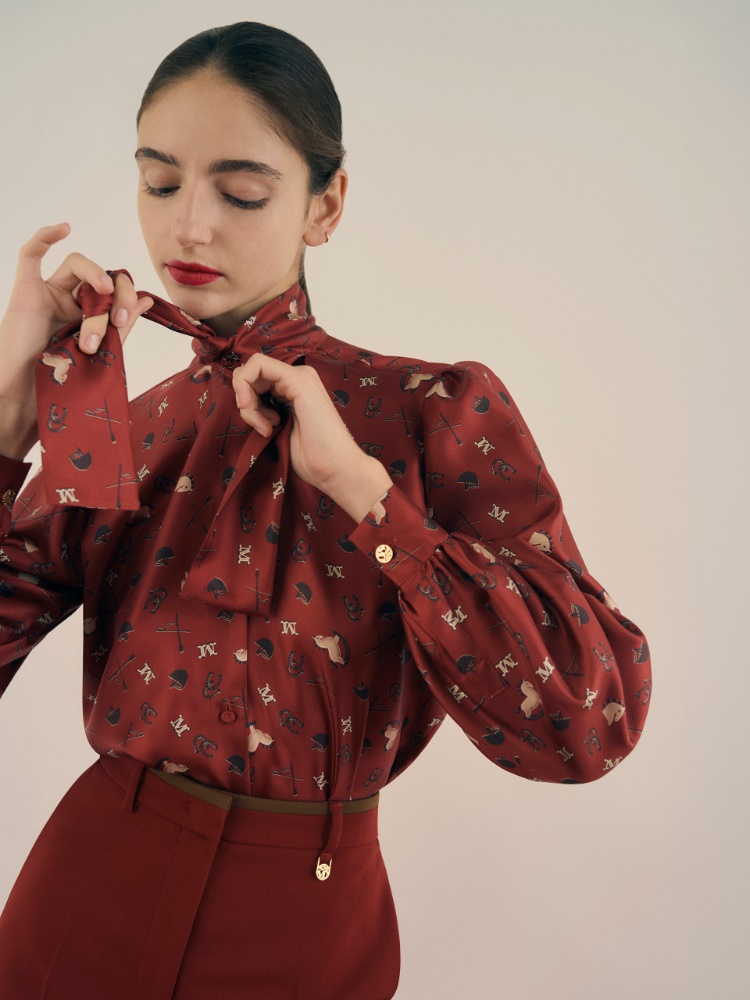 Printed silk pussy-bow shirt + RED - Max Mara