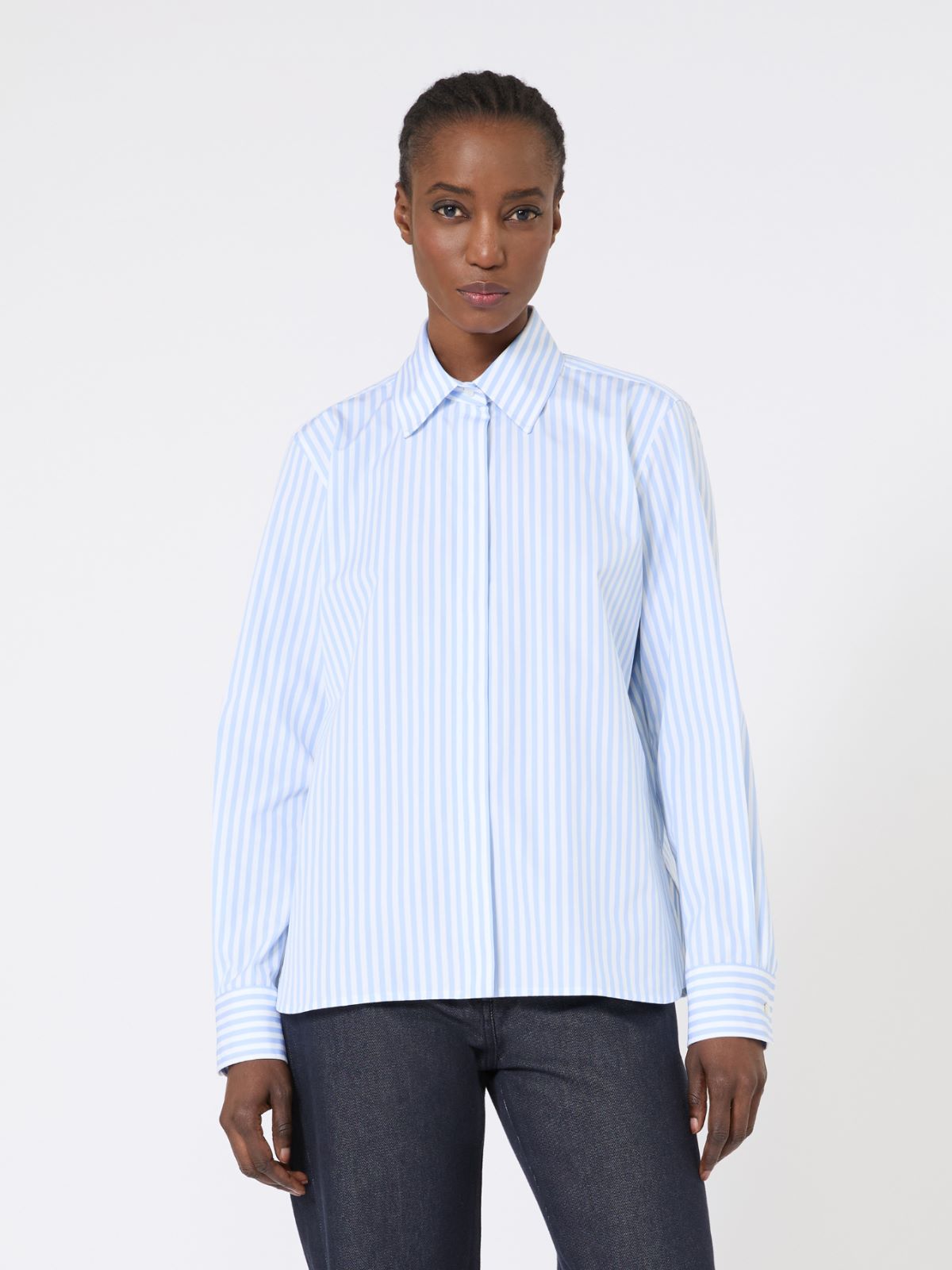 Striped poplin shirt - LIGHT BLUE - Max Mara - 5