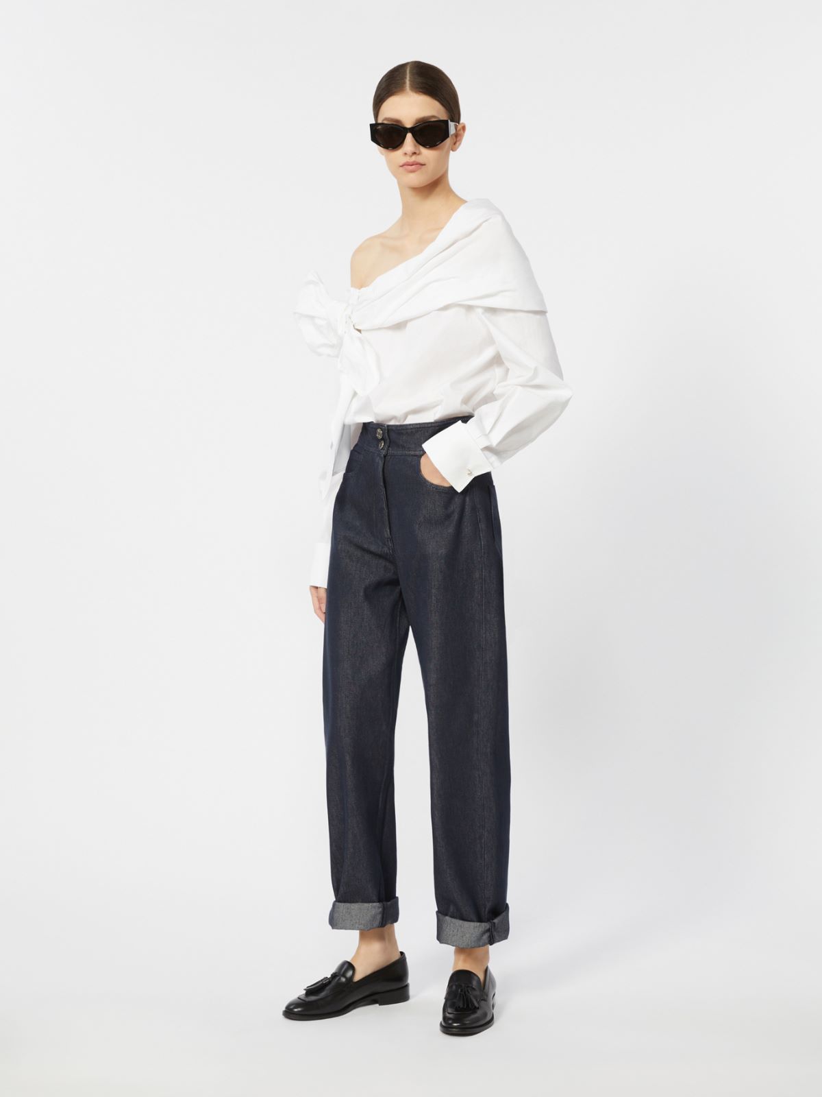 Cotton blouse with stole - OPTICAL WHITE - Max Mara - 10