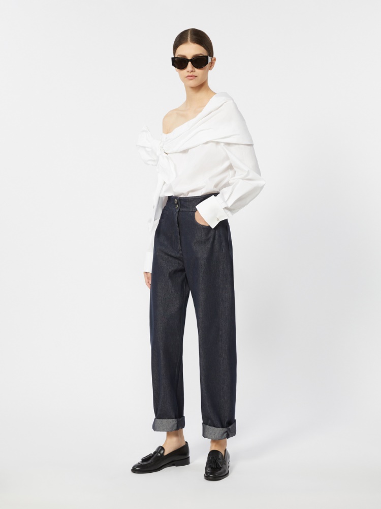 Cotton blouse with stole - OPTICAL WHITE - Max Mara