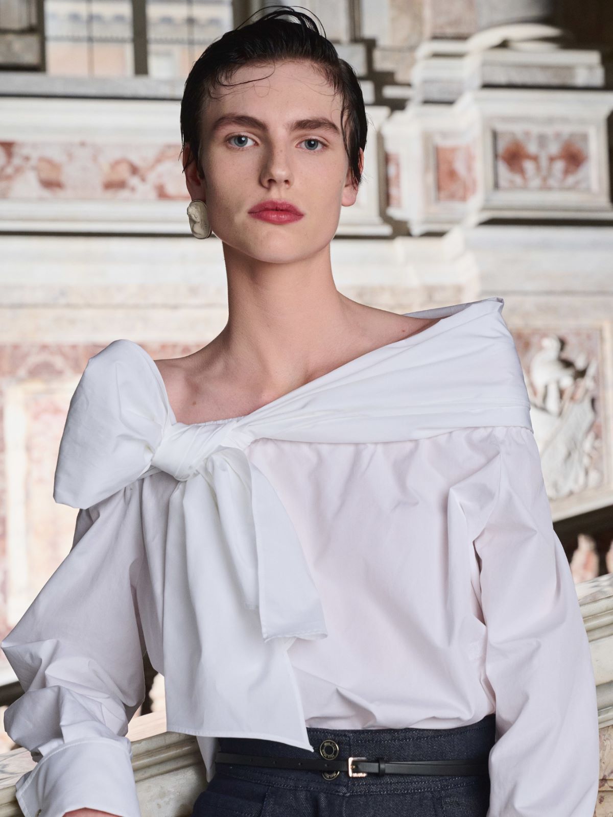 Bluse aus Baumwolle mit Stola - WEISS - Max Mara