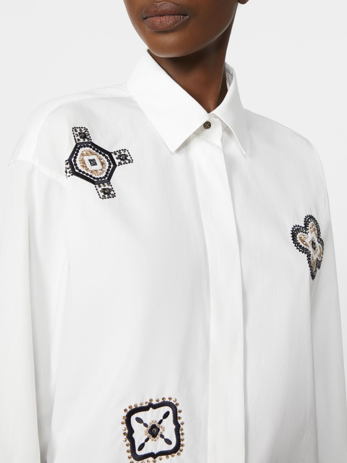 Embroidered poplin shirt - OPTICAL WHITE - Max Mara - 5
