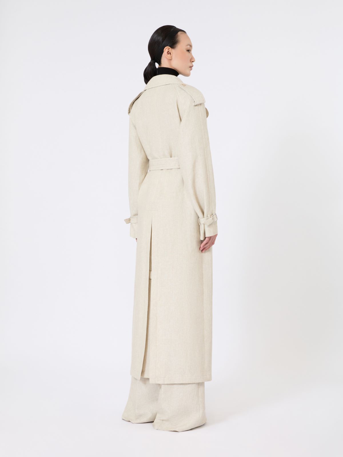 Pure linen drill double-breasted trench coat - SAND - Max Mara - 3