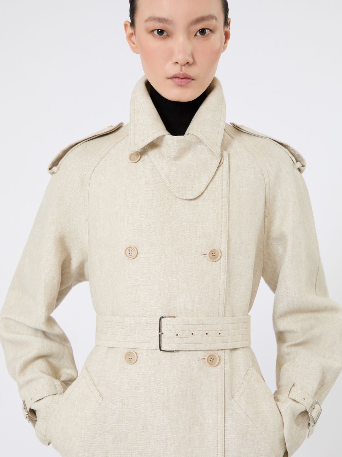 Pure linen drill double-breasted trench coat - SAND - Max Mara - 4