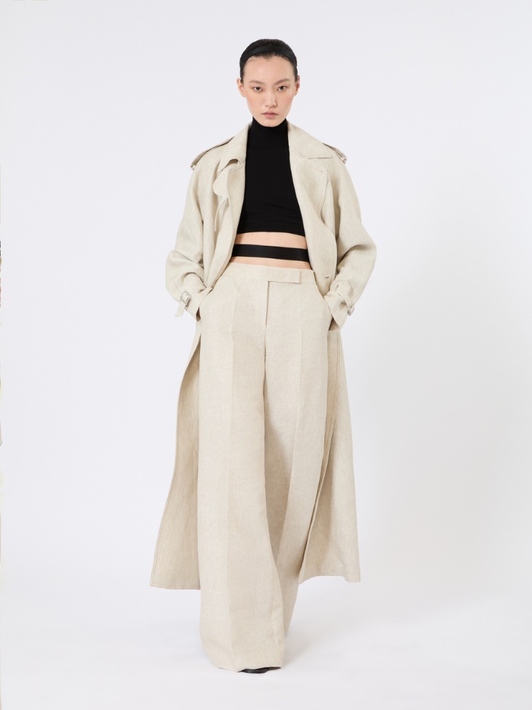 Pure linen drill double-breasted trench coat - SAND - Max Mara