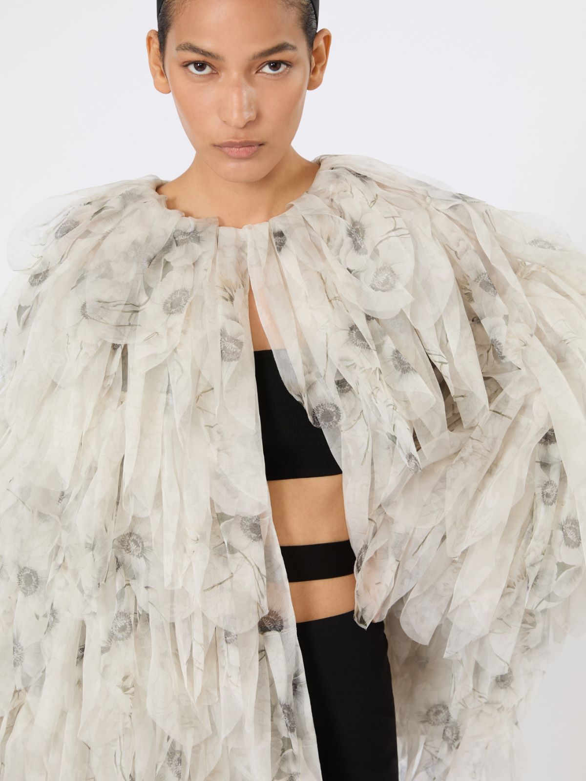 Soprabito corto con petali in organza stampata - GRIGIO PERLA - Max Mara - 4