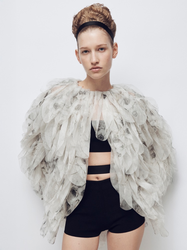 Soprabito corto con petali in organza stampata + GRIGIO PERLA - Max Mara