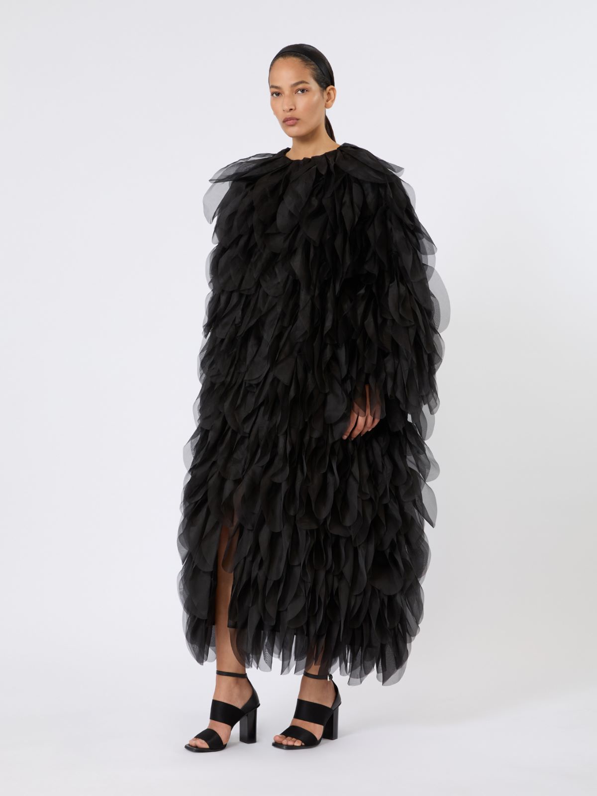 Long overcoat with petals in silk organza - BLACK - Max Mara - 2