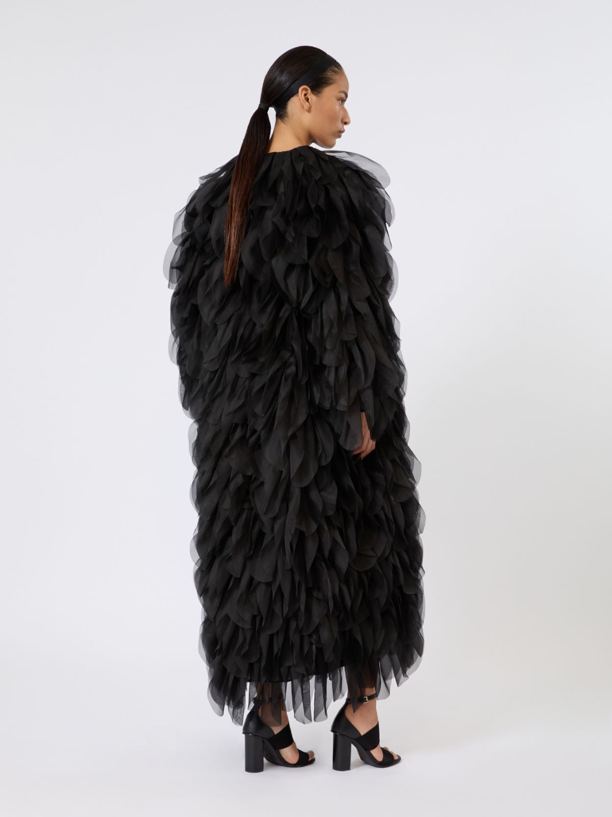 Long overcoat with petals in silk organza - BLACK - Max Mara - 3