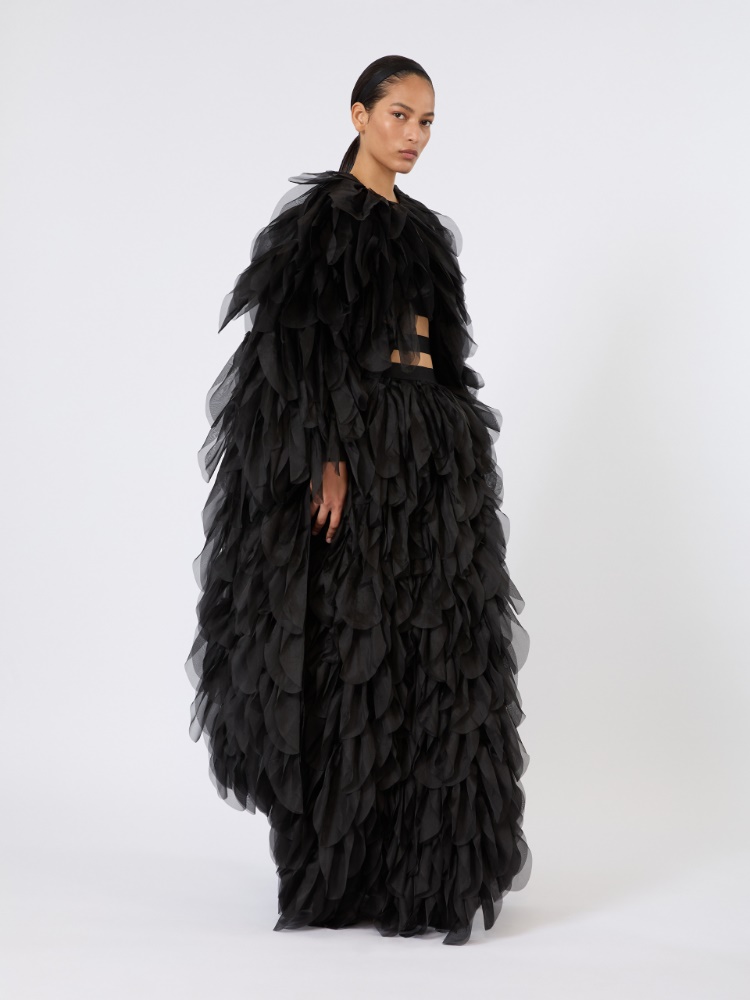 Long overcoat with petals in silk organza - BLACK - Max Mara - 1