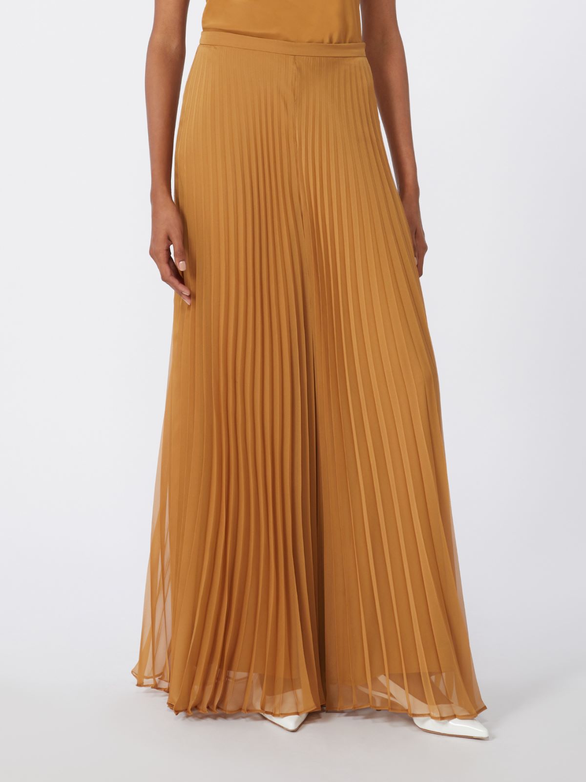 Plissé-pleated chiffon trousers - CARAMEL - Max Mara - 2