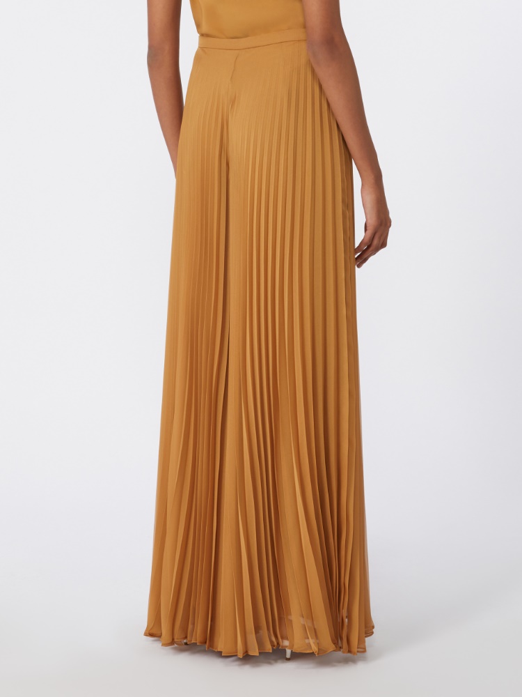 Plissé-pleated chiffon trousers - CARAMEL - Max Mara - 3