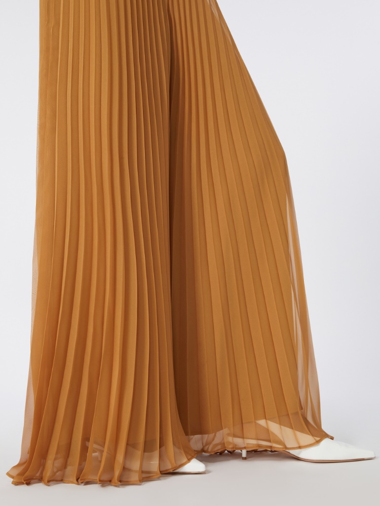 Plissé-pleated chiffon trousers - CARAMEL - Max Mara - 4
