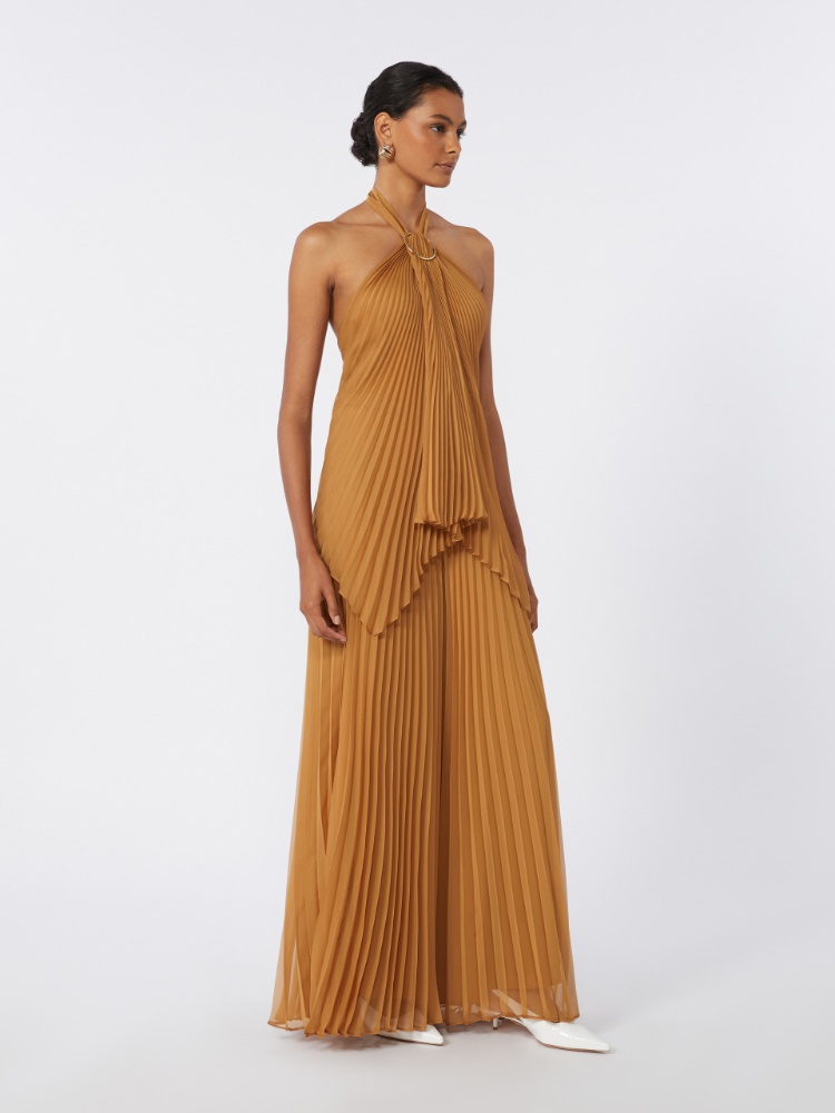 Plissé-pleated chiffon trousers - CARAMEL - Max Mara - 1