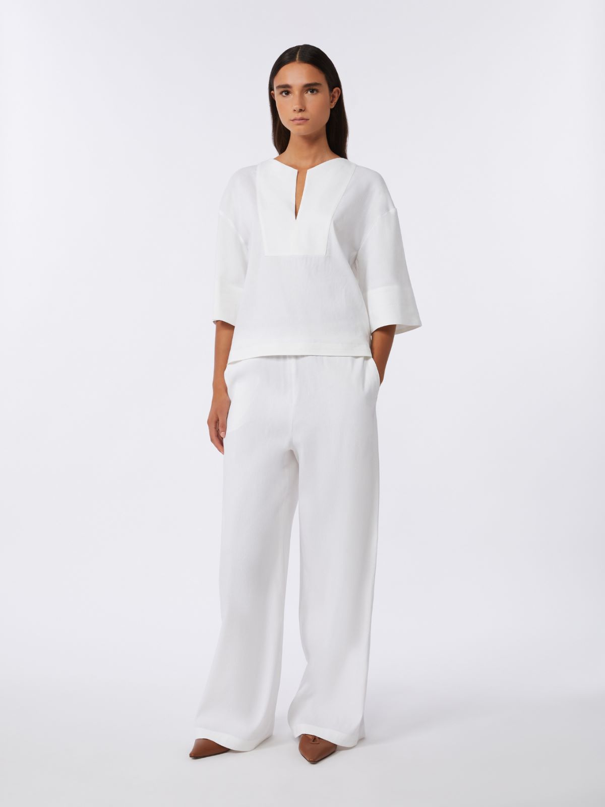 Linen and viscose canvas trousers + OPTICAL WHITE - Max Mara