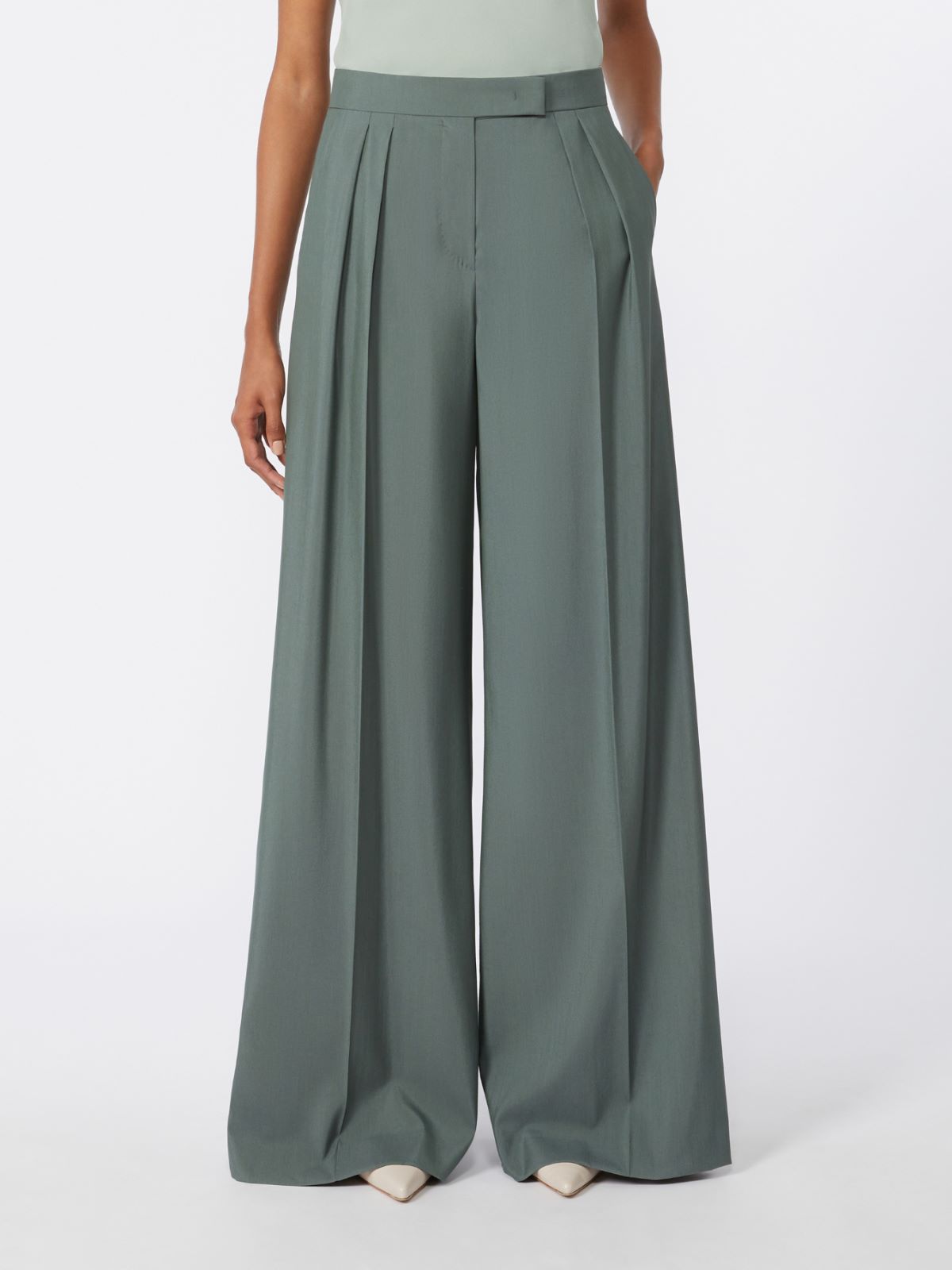 Wide-fit wool and silk trousers - DARK GREEN - Max Mara - 5