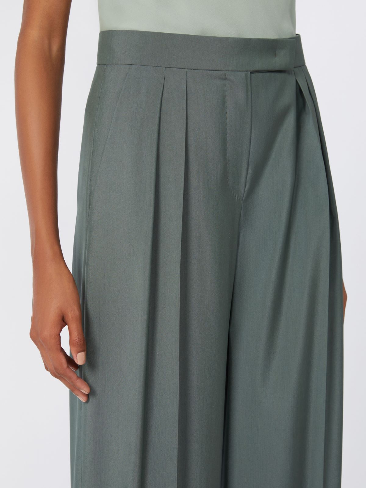 Wide-fit wool and silk trousers - DARK GREEN - Max Mara - 5